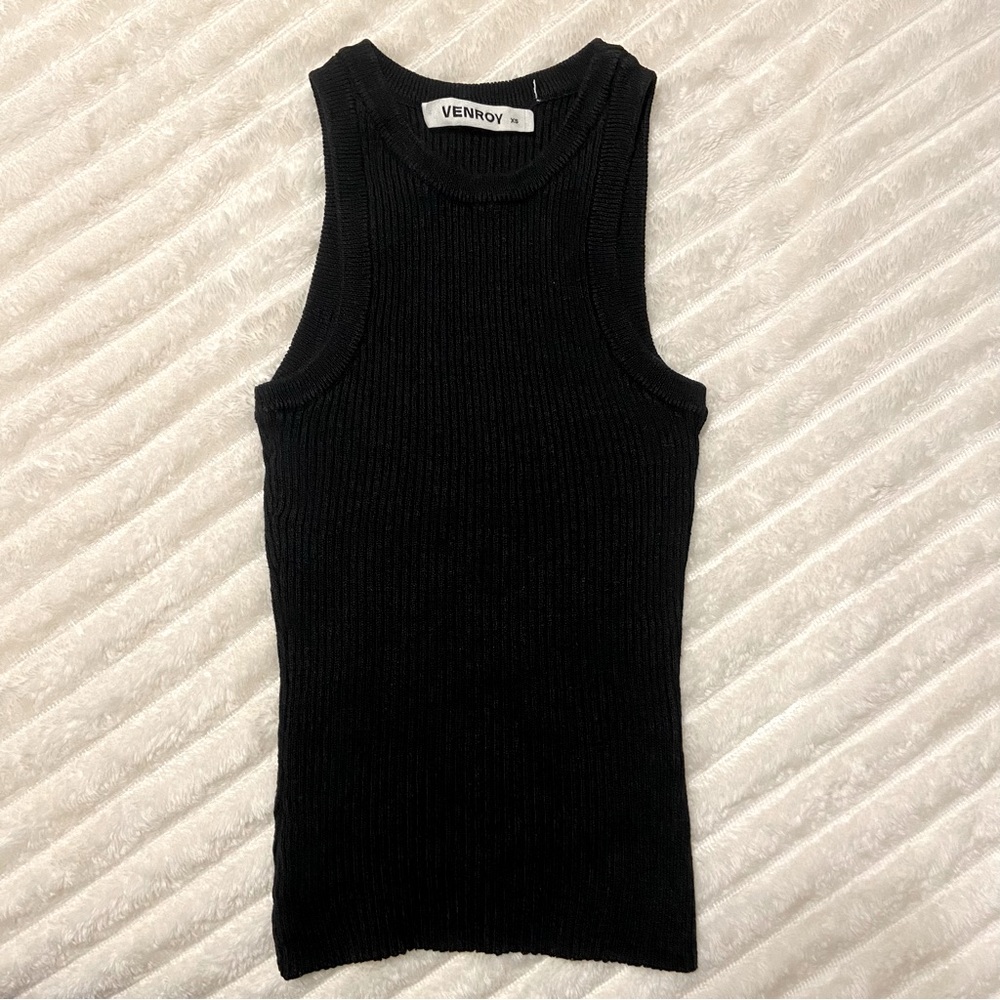 100% Linen Venroy fitted rib tank